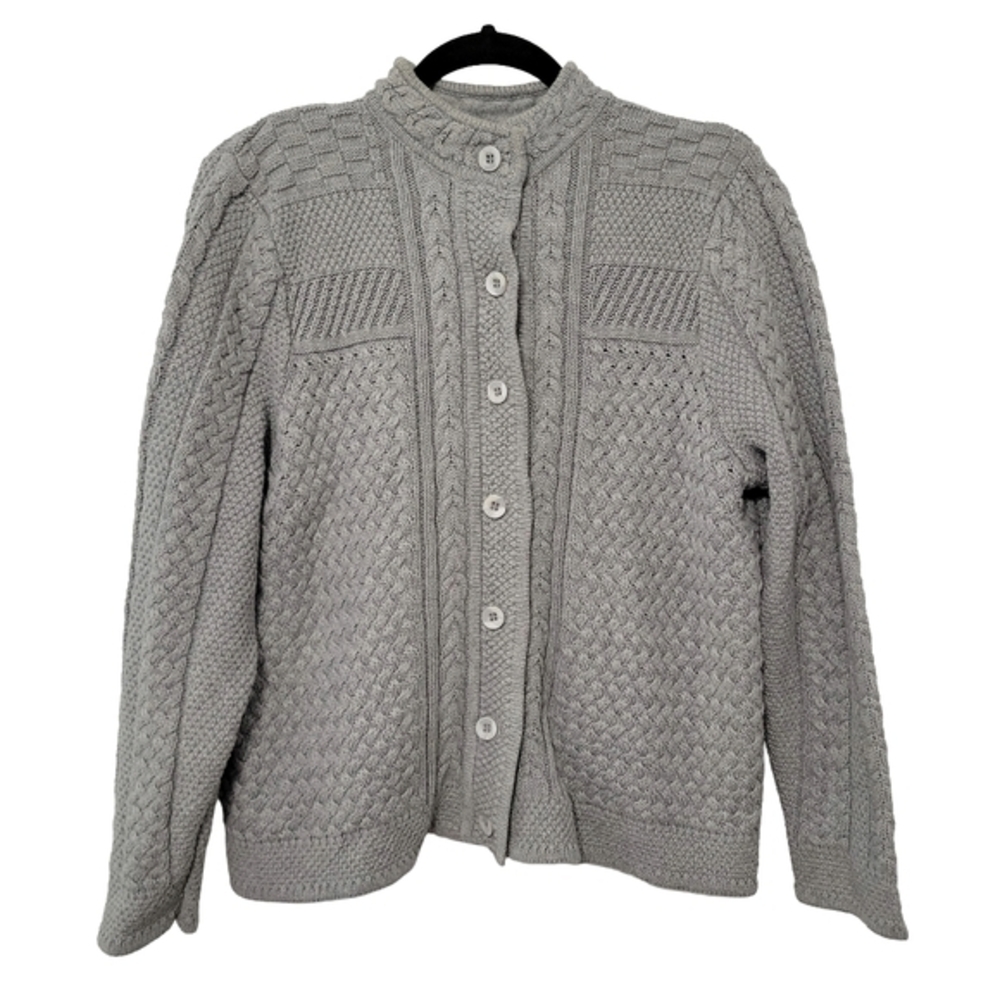 LL Bean Women's Multi-textured Knit Button‎ Down Sweater Size L Petite Cotton